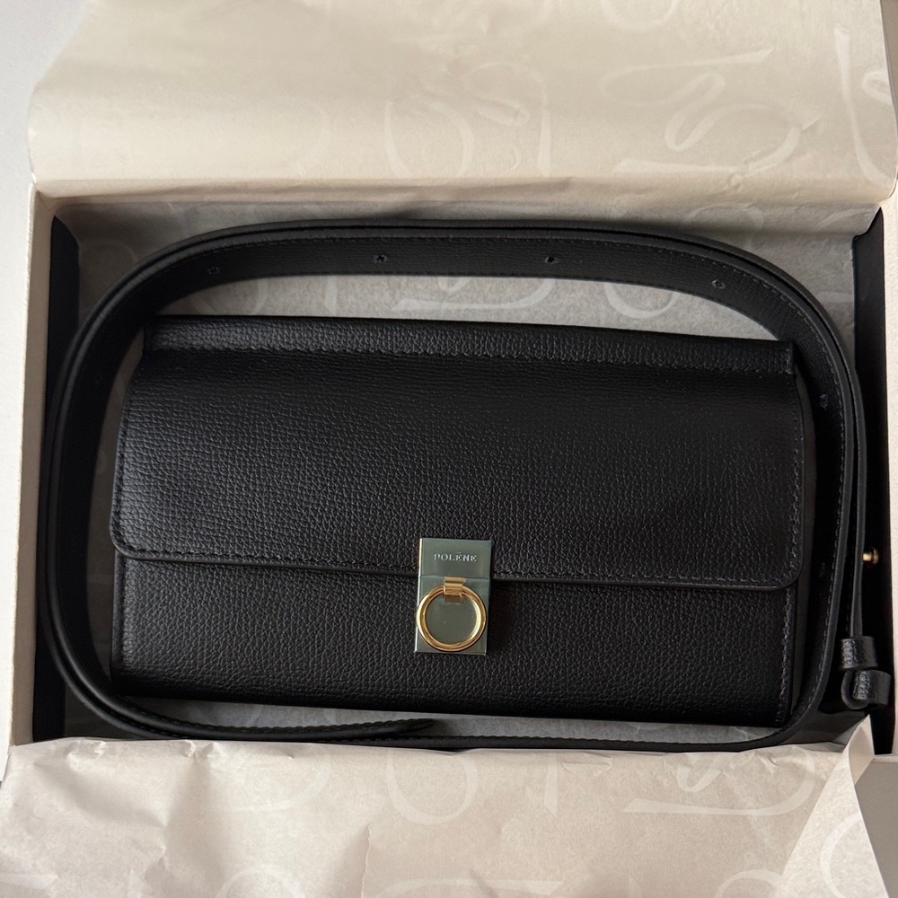 Polene Numero Sept Black Leather Belt Bag with Gold Ring Lock NWT!